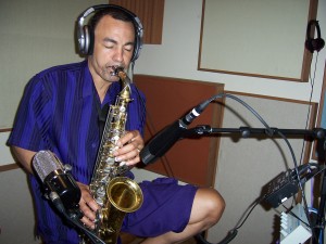 Richie Love performs sax overlays at Tesco Productions