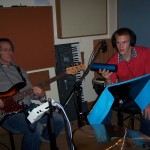 Lyle & Justin recording bass & percussion at Tesco Productions