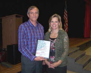 Tom receives special award from Carlene Crom at Tabor, IA.