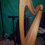 Harp setup for studio video/audio recording.