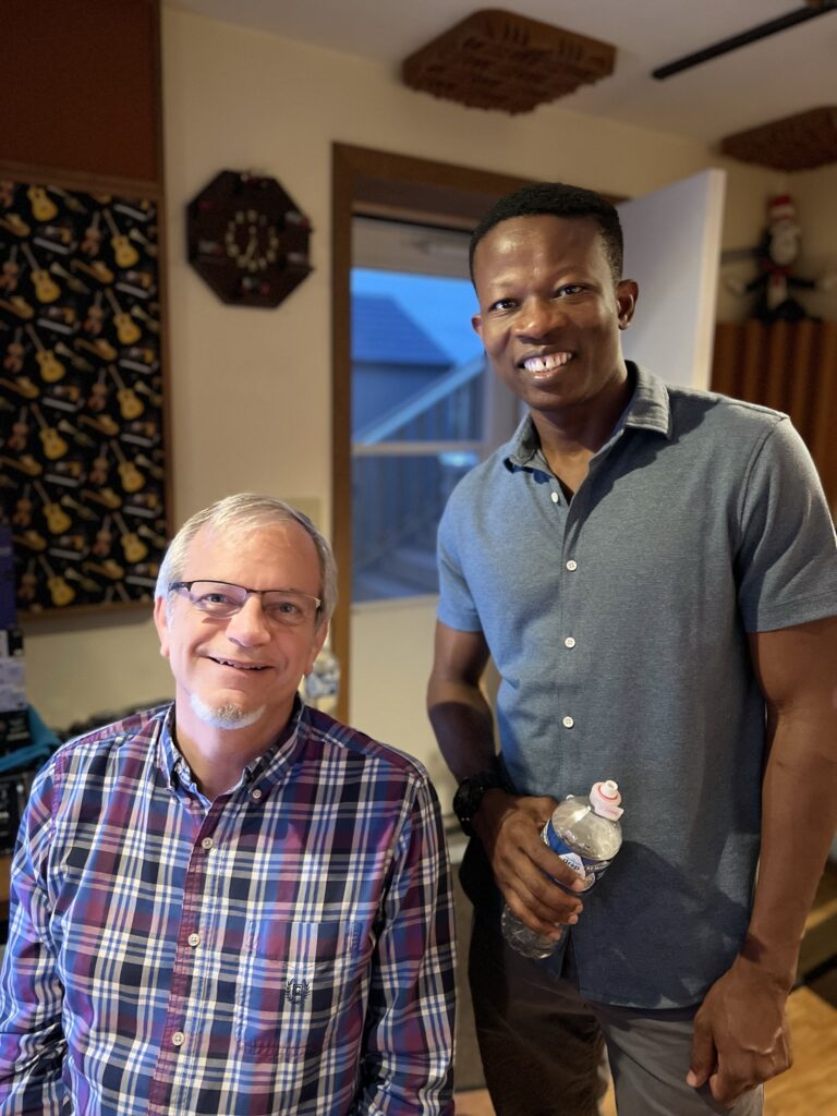 Tom Sharman and Kofi Douhadji during a recording session at Tesco Productions.