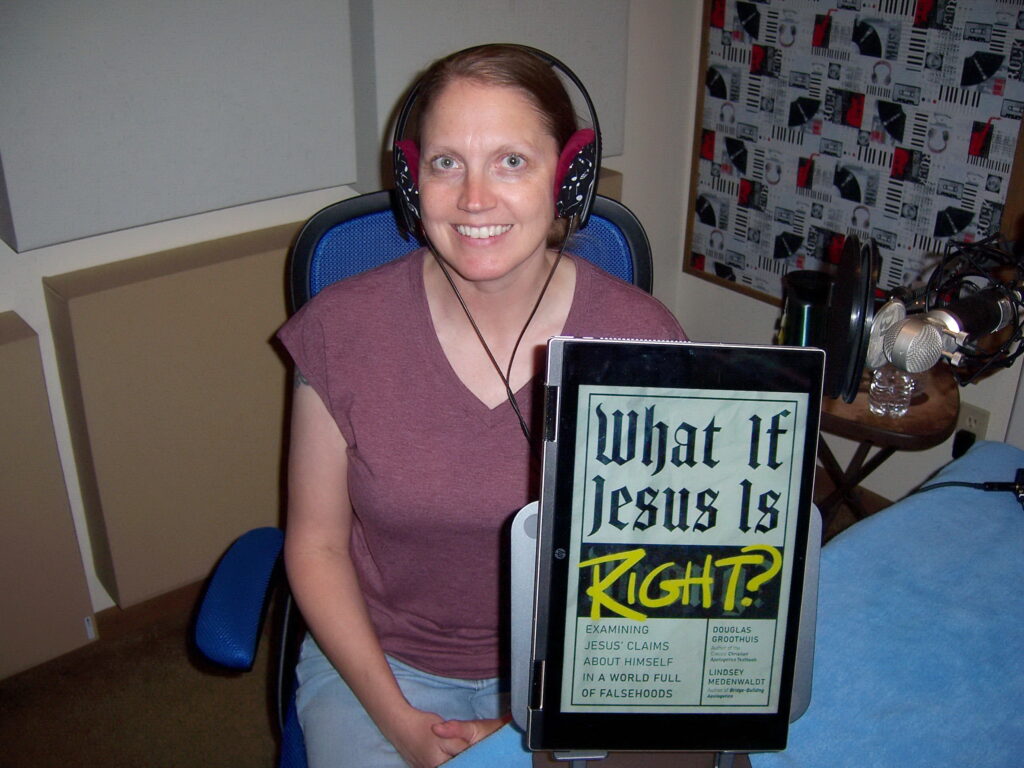 Lindsey Medenwaldt records the audiobook "What If Jesus Is Right" at Tesco Productions.