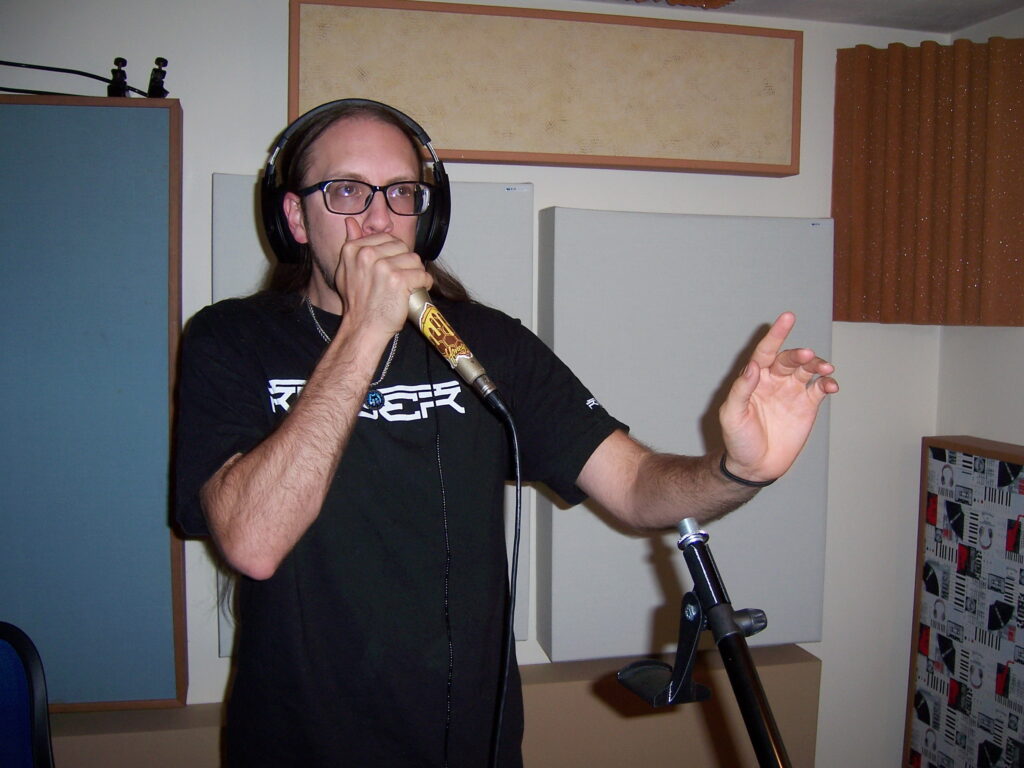 Scott Medinger recording beatbox for MKS Studio Vivace Select Choir at Tesco Productions.