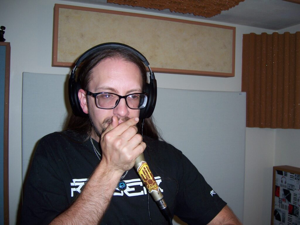 Upclose of Scott Medinger recording beatbox for MKS Studio Vivace Select Choir at Tesco Productions.